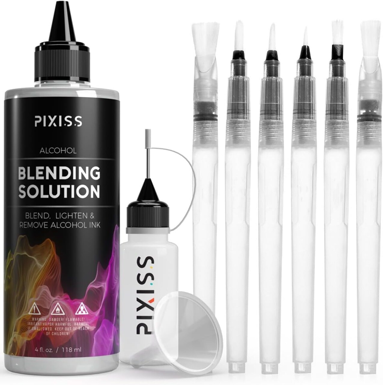 Alcohol Ink Blending Solution - Ranger Blending Solution Tim Holtz 2-Ounce, Alcohol Ink Supplies 6 Pixiss Blending Brush Pens